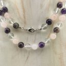 Amethyst-Rosenquarz-Bergkristall-Mix Kette Kugel ca. 0,8...