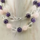 Amethyst-Rosenquarz-Bergkristall-Mix Kette Kugel ca. 1,0...