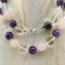 Amethyst-Rosenquarz-Bergkristall-Mix Kette Kugel ca. 1,2...