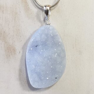 Chalcedon blau Drusy mit Stiftöse aus 92,5er Silber