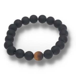 Onyx gef. matt  mit Tigerauge matt Armband Kugel ca. 1,0 / 20cm