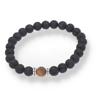 Lava schwarz Tigerauge Armband Kugel ca. 0,8 / 21cm VE5St.