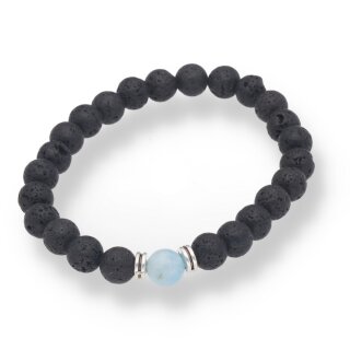 Lava schwarz Aquamarin Armband Kugel ca. 0,8 / 21cm VE5St.