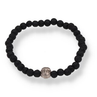 Lava schwarz Armband Kugel mit Buddhakopf ca. 0,4 / 17cm