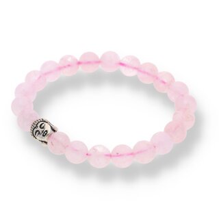 Rosenquarz Armband Kugel mit Buddhakopf ca. 0,8 / 19cm