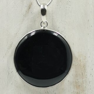 Obsidian Anhänger Scheibe (Spiegel) ca. 35mm in 925er Sterlingsilber