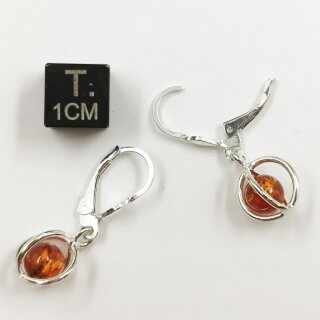 Bernstein cognac-farb. TBH Ohrhänger mit beweglicher Bernsteinkugel ca. 7mm in 92,5er Silber VE1Paar